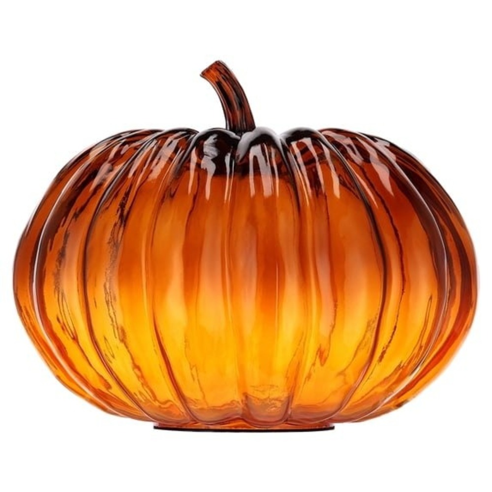 My Texas House Short Glass Pumpkin 8" Halloween Fall Decor Orange